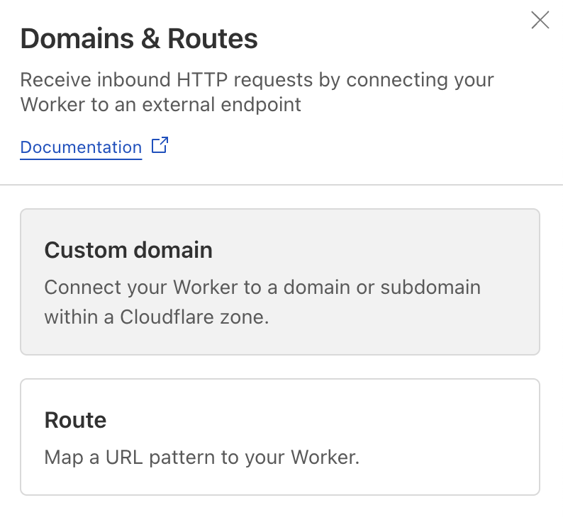 A screenshot of the Cloudflare dashboard showing the settings horizontal tab, and the vertical Domains & Routes menu item with a button showing + Add